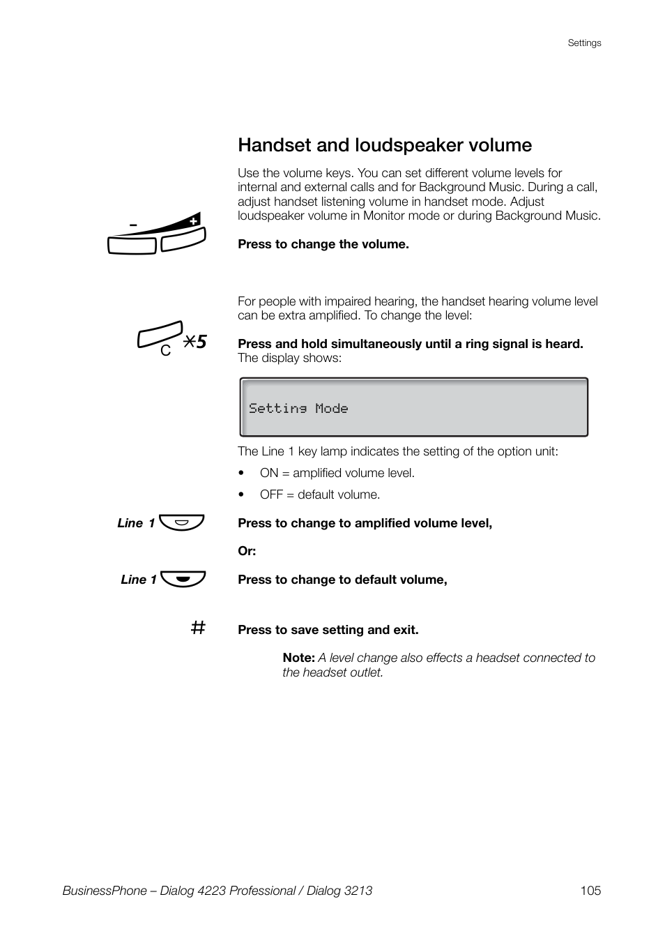 Handset and loudspeaker volume | AASTRA 4223 Professional for BusinessPhone User Guide User Manual | Page 105 / 138