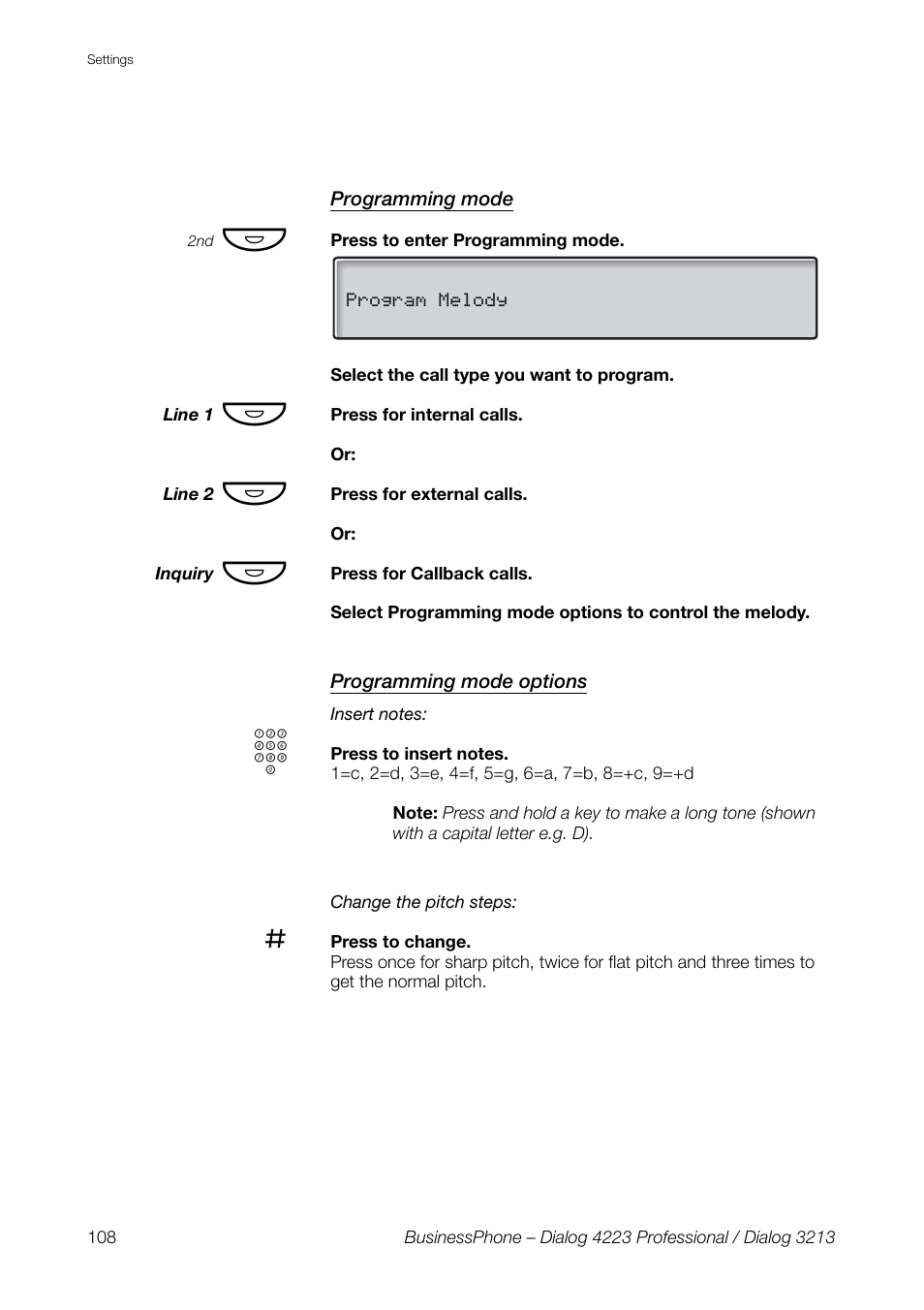 Programming mode, Programming mode options | AASTRA 4223 Professional for BusinessPhone User Guide User Manual | Page 108 / 138