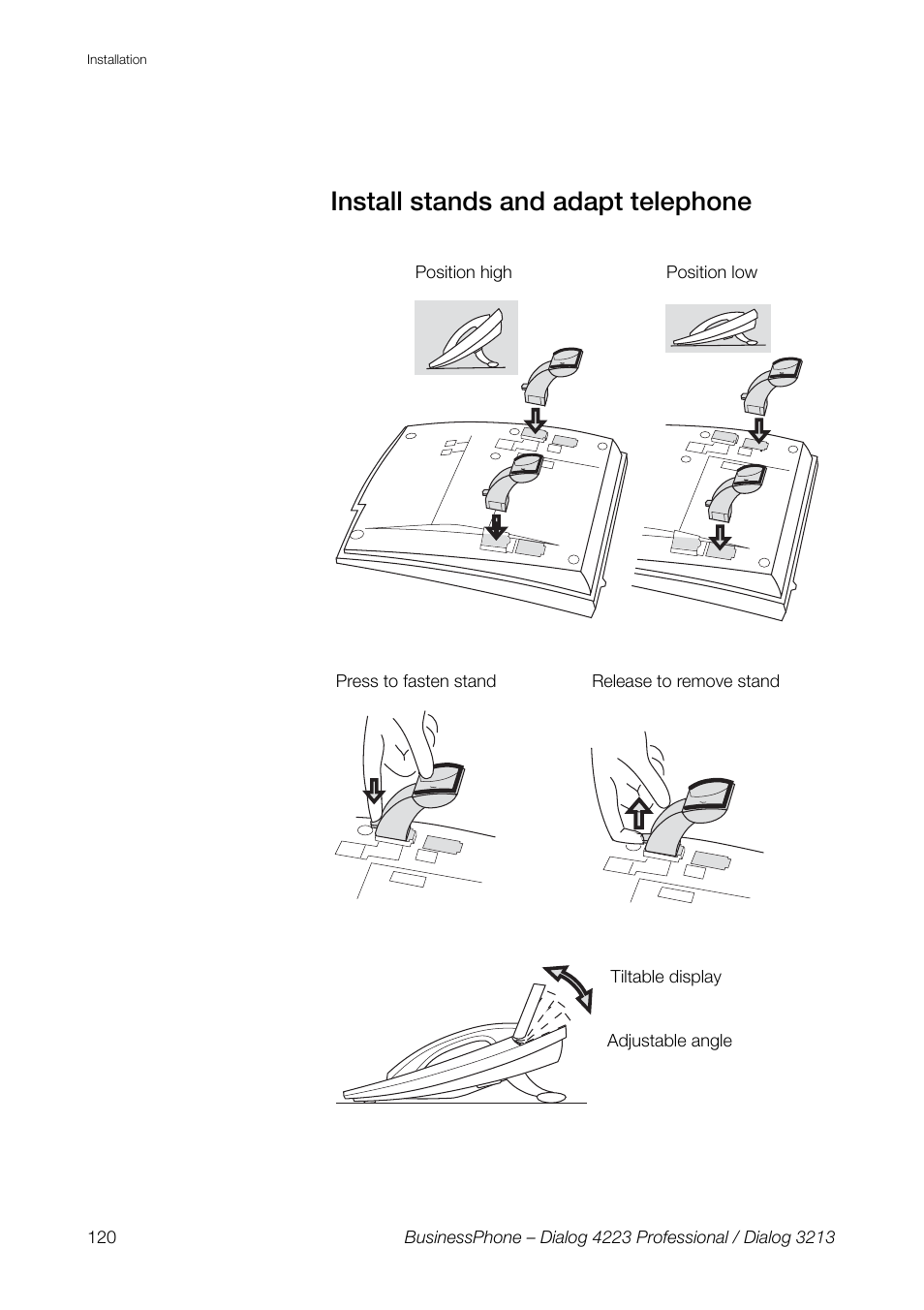 Install stands and adapt telephone | AASTRA 4223 Professional for BusinessPhone User Guide User Manual | Page 120 / 138