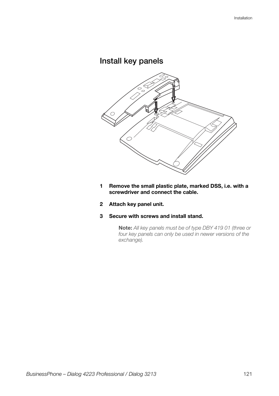 Install key panels | AASTRA 4223 Professional for BusinessPhone User Guide User Manual | Page 121 / 138