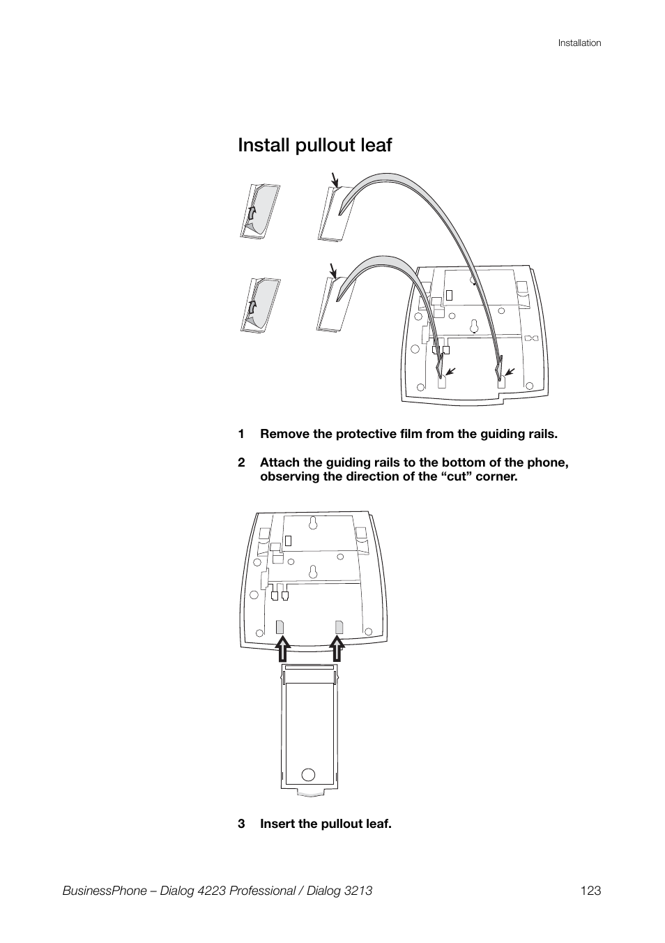 Install pullout leaf | AASTRA 4223 Professional for BusinessPhone User Guide User Manual | Page 123 / 138