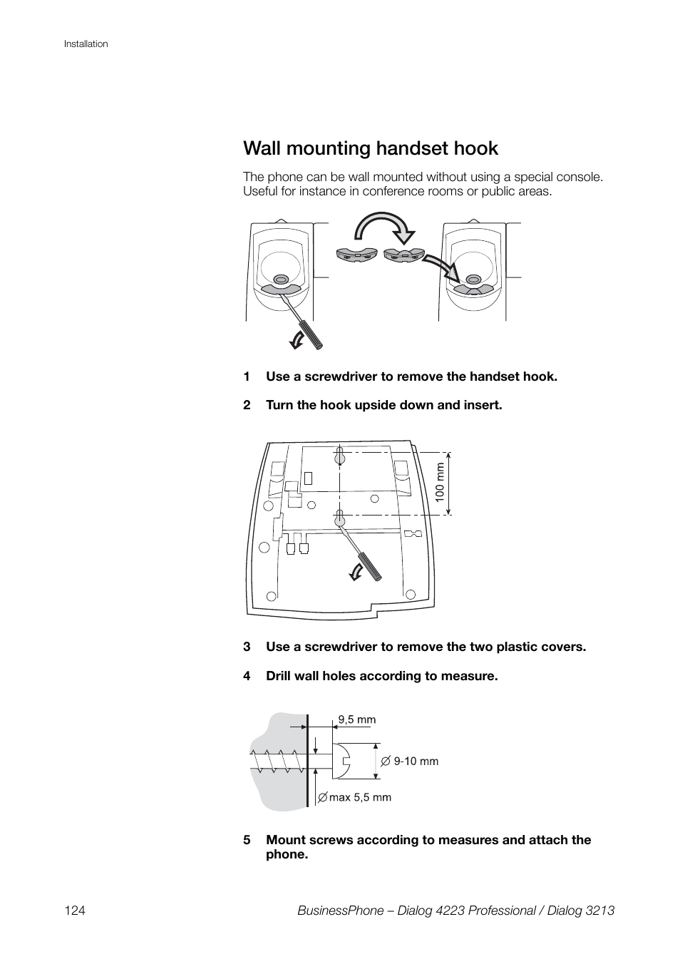 Wall mounting handset hook | AASTRA 4223 Professional for BusinessPhone User Guide User Manual | Page 124 / 138