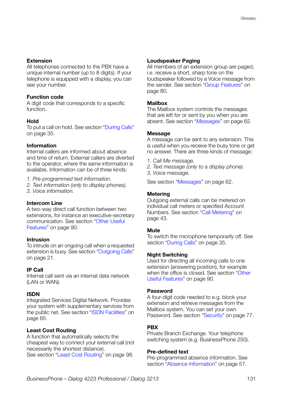 AASTRA 4223 Professional for BusinessPhone User Guide User Manual | Page 131 / 138