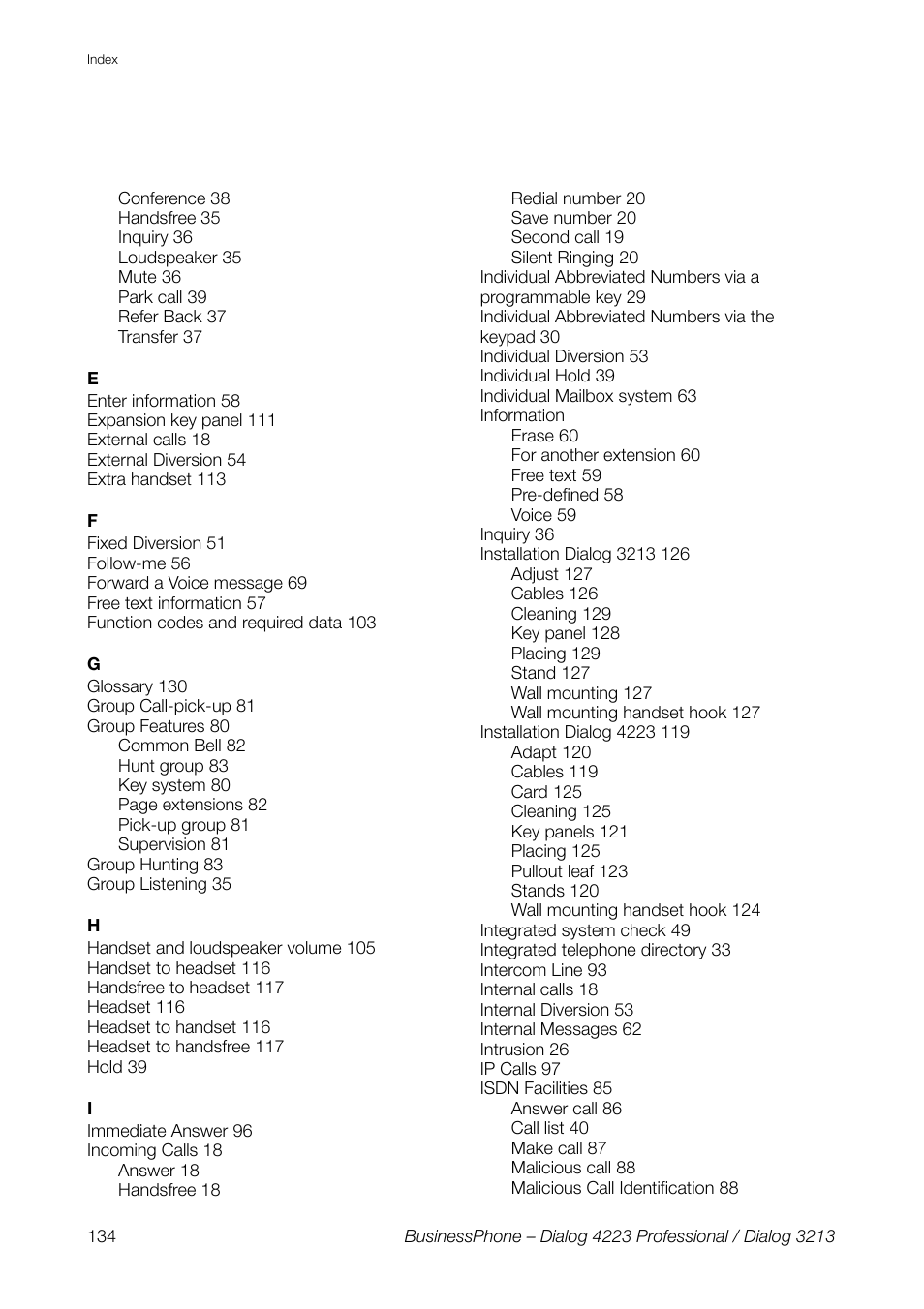 AASTRA 4223 Professional for BusinessPhone User Guide User Manual | Page 134 / 138