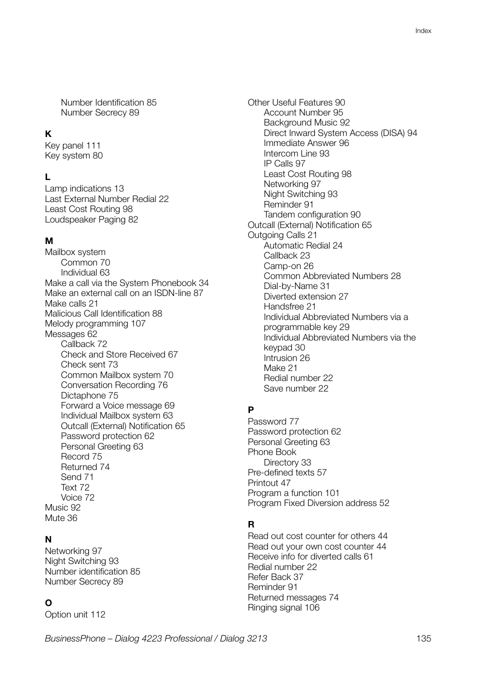 AASTRA 4223 Professional for BusinessPhone User Guide User Manual | Page 135 / 138