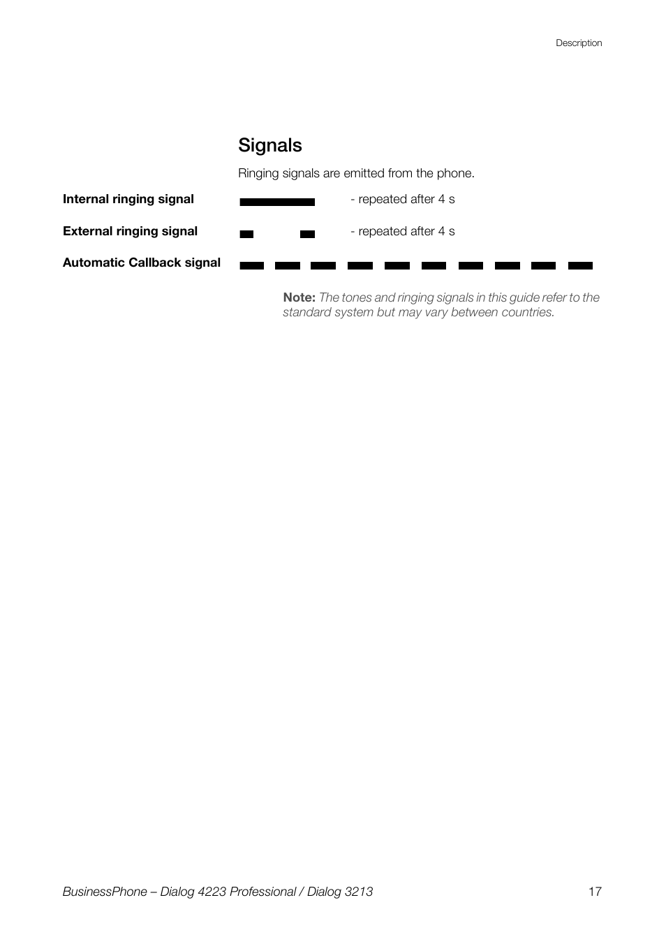 Signals | AASTRA 4223 Professional for BusinessPhone User Guide User Manual | Page 17 / 138
