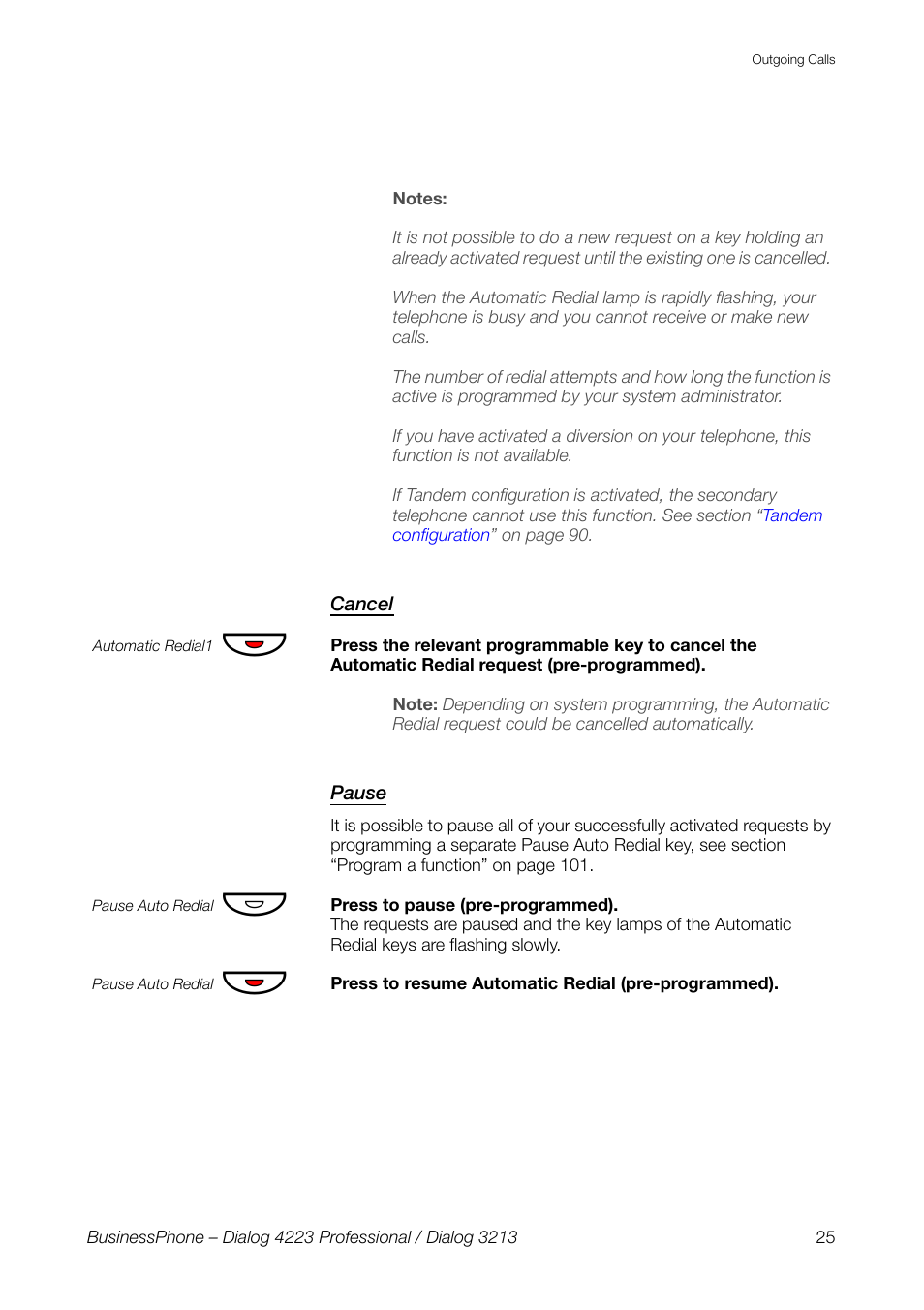 Cancel, Pause | AASTRA 4223 Professional for BusinessPhone User Guide User Manual | Page 25 / 138