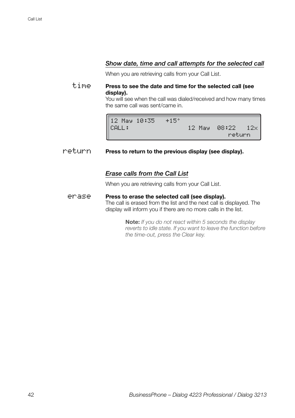 Erase calls from the call list | AASTRA 4223 Professional for BusinessPhone User Guide User Manual | Page 42 / 138