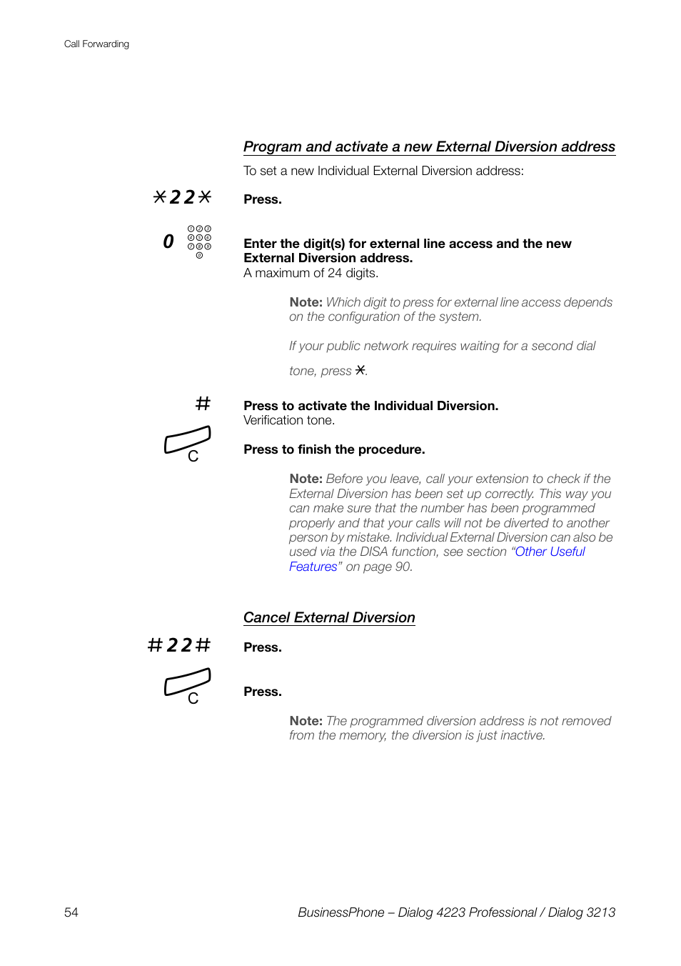 Cancel external diversion | AASTRA 4223 Professional for BusinessPhone User Guide User Manual | Page 54 / 138
