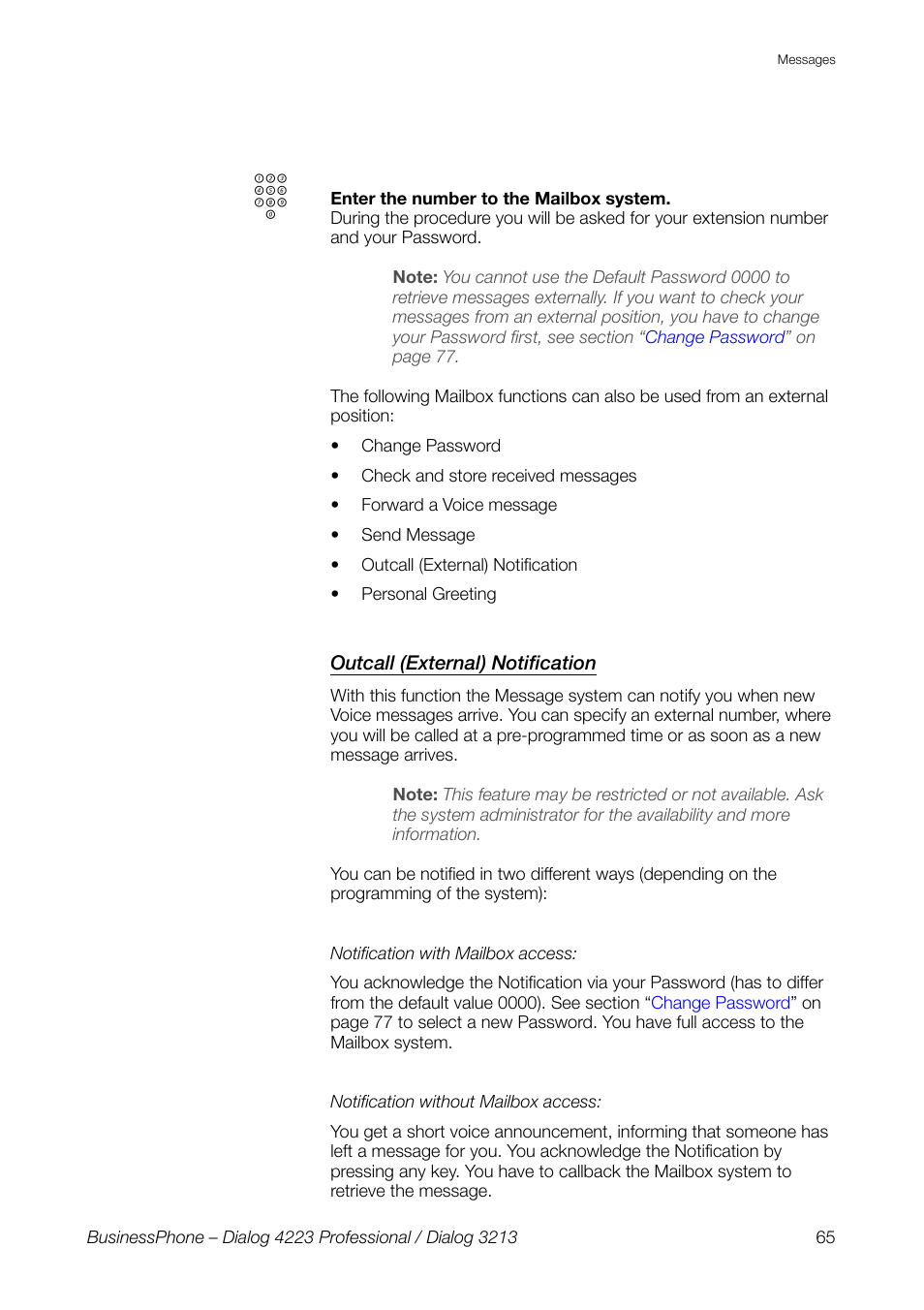 Outcall (external) notification | AASTRA 4223 Professional for BusinessPhone User Guide User Manual | Page 65 / 138
