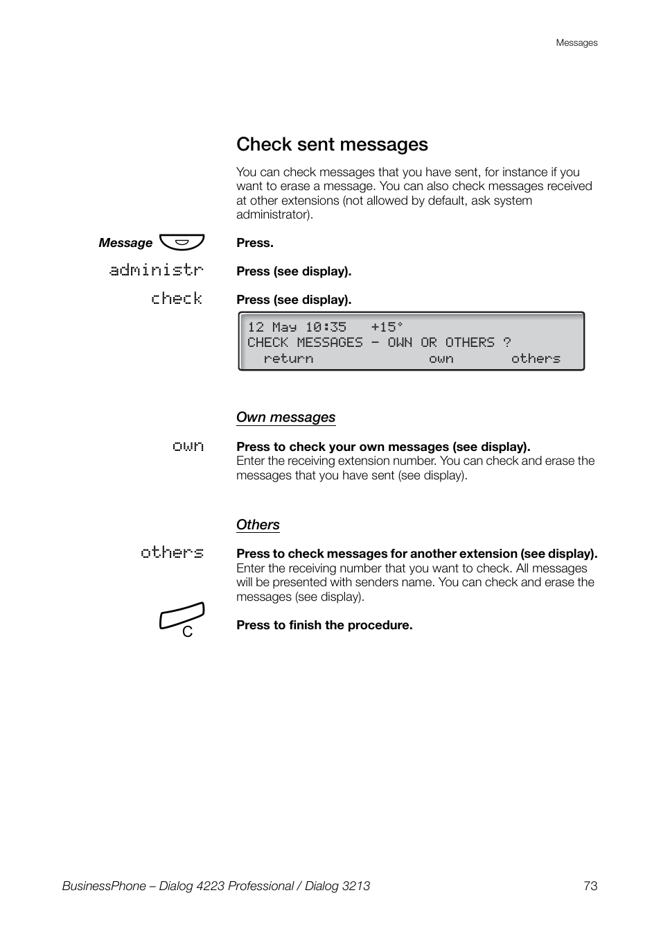 Check sent messages, Own messages, Others | AASTRA 4223 Professional for BusinessPhone User Guide User Manual | Page 73 / 138