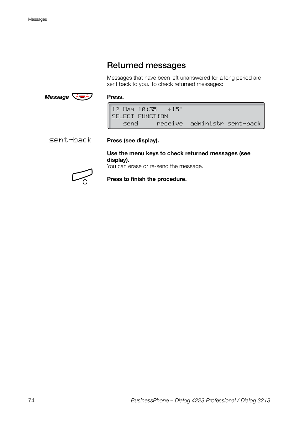 Returned messages | AASTRA 4223 Professional for BusinessPhone User Guide User Manual | Page 74 / 138