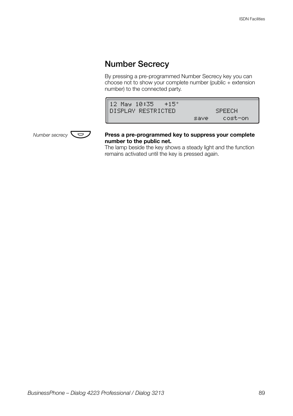Number secrecy | AASTRA 4223 Professional for BusinessPhone User Guide User Manual | Page 89 / 138