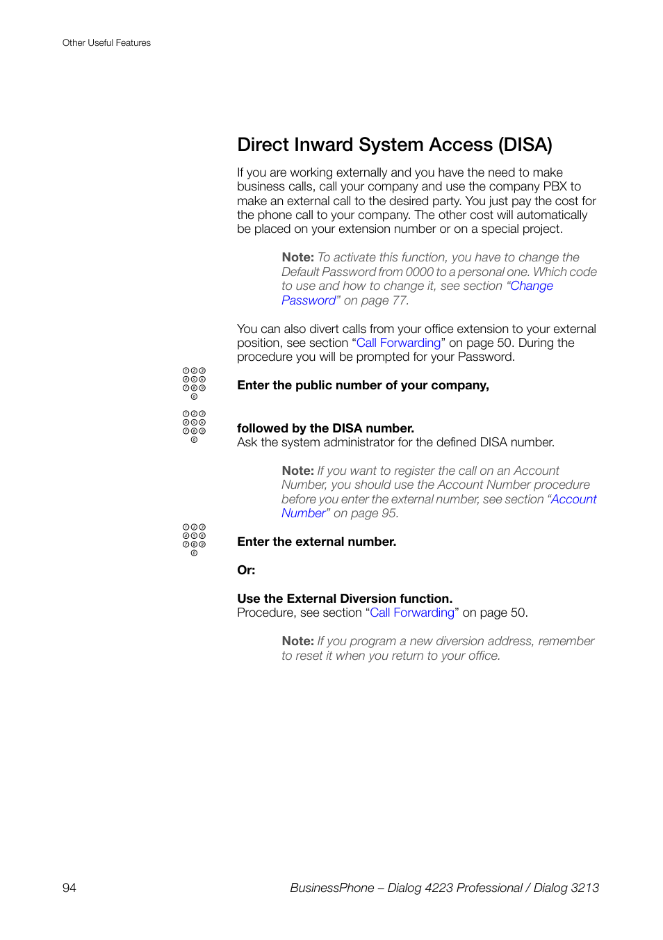 Direct inward system access (disa) | AASTRA 4223 Professional for BusinessPhone User Guide User Manual | Page 94 / 138