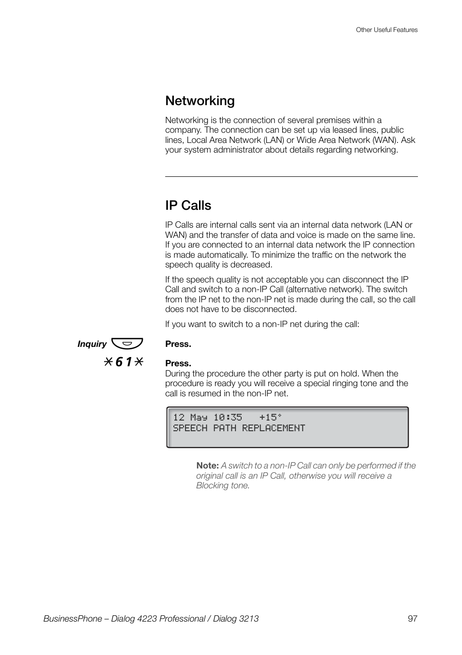 Networking, Ip calls | AASTRA 4223 Professional for BusinessPhone User Guide User Manual | Page 97 / 138