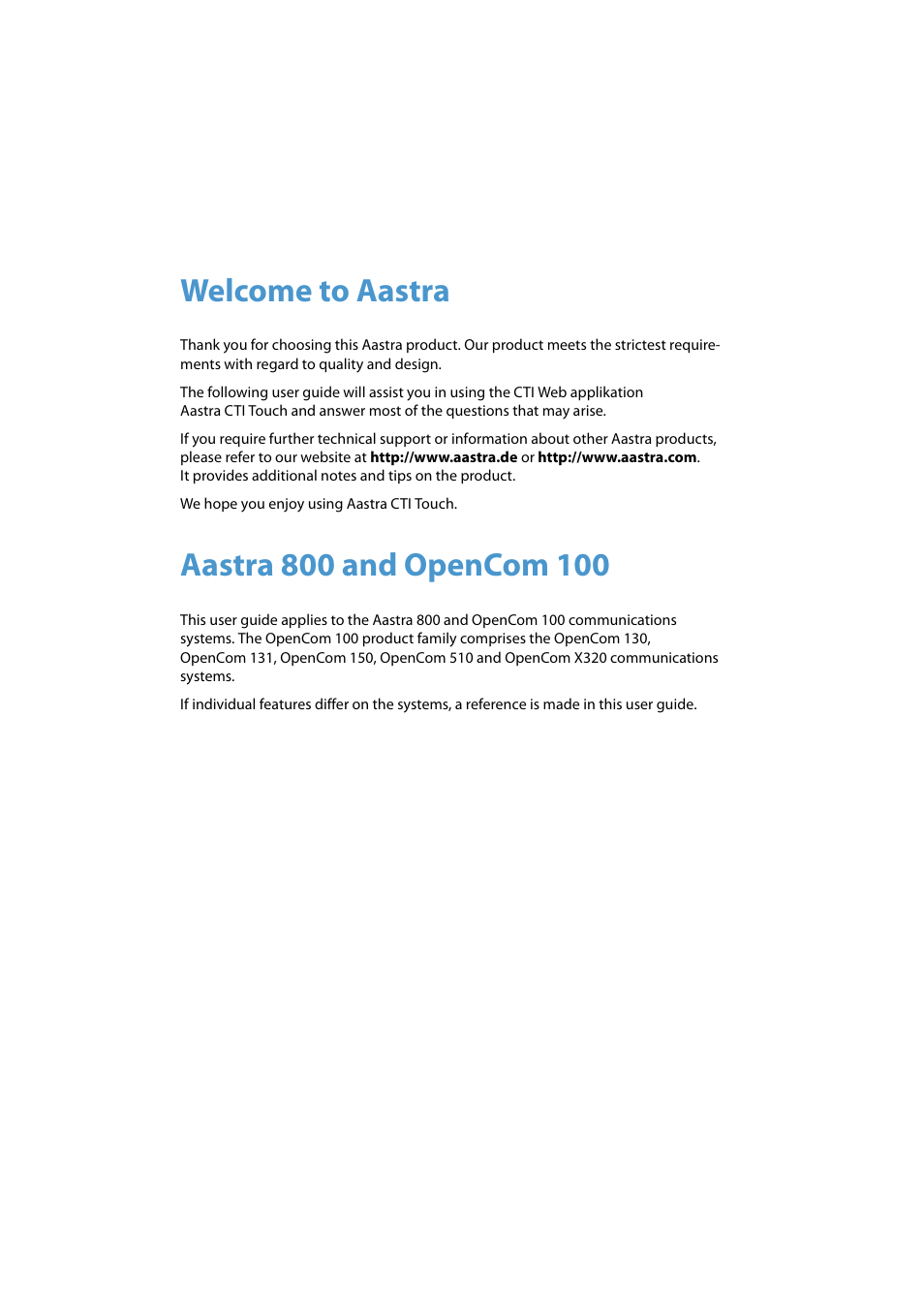 Welcome to aastra | AASTRA CTI Touch User Guide User Manual | Page 2 / 20
