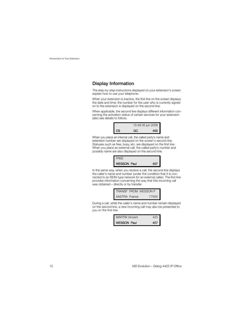 Also the, Display information, Section | AASTRA 4422 IP Office for MD Evolution User Guide User Manual | Page 12 / 151