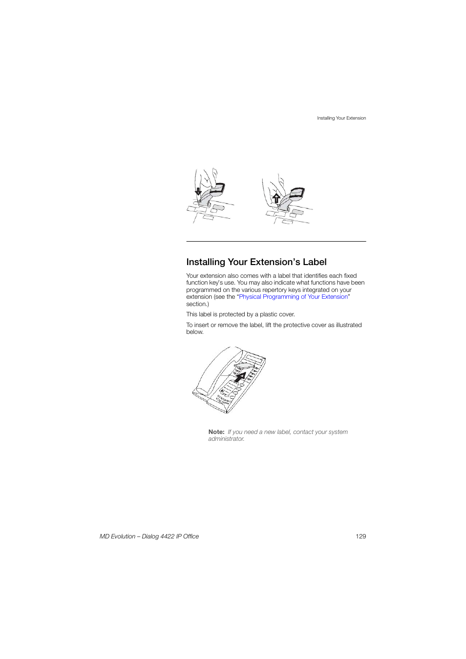 Installing your extension’s label | AASTRA 4422 IP Office for MD Evolution User Guide User Manual | Page 129 / 151