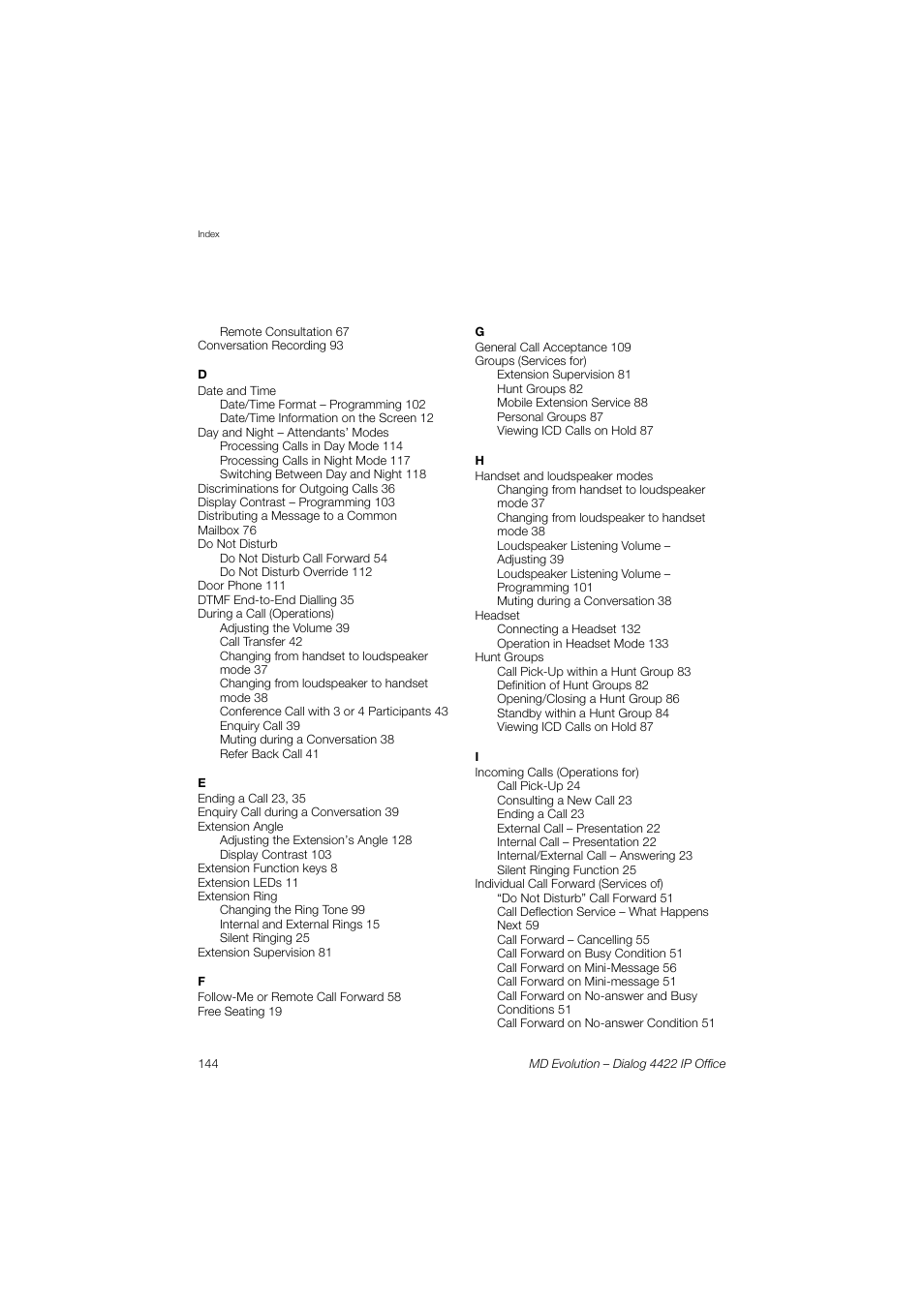 AASTRA 4422 IP Office for MD Evolution User Guide User Manual | Page 144 / 151