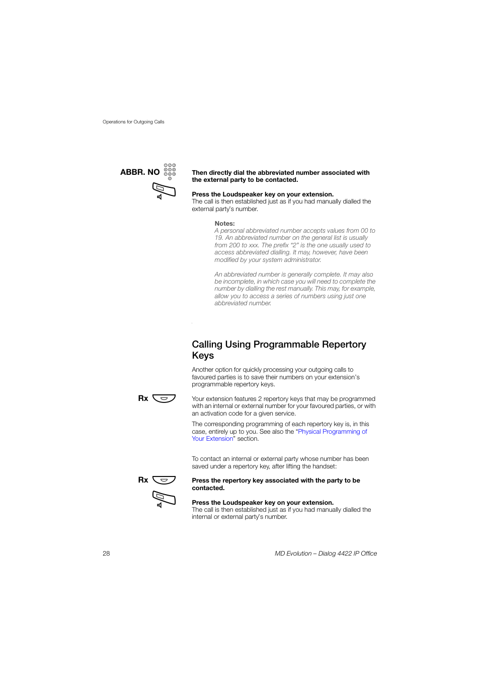 Calling using programmable repertory keys | AASTRA 4422 IP Office for MD Evolution User Guide User Manual | Page 28 / 151