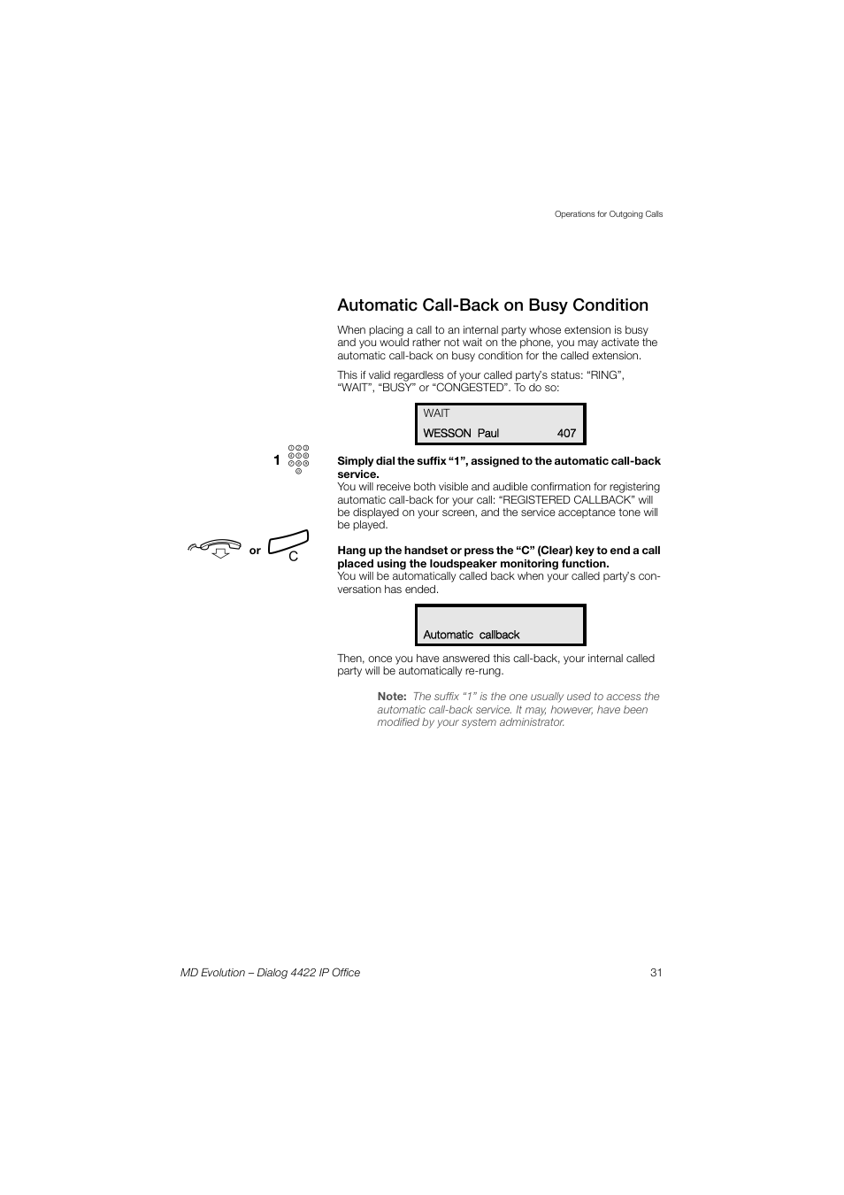 Automatic call-back on busy condition | AASTRA 4422 IP Office for MD Evolution User Guide User Manual | Page 31 / 151