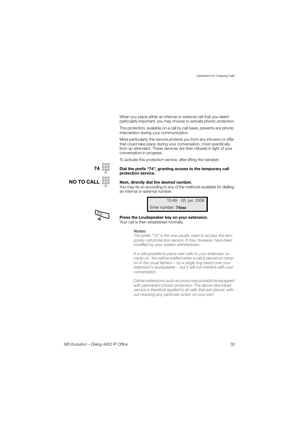 Call with temporary protection | AASTRA 4422 IP Office for MD Evolution User Guide User Manual | Page 33 / 151