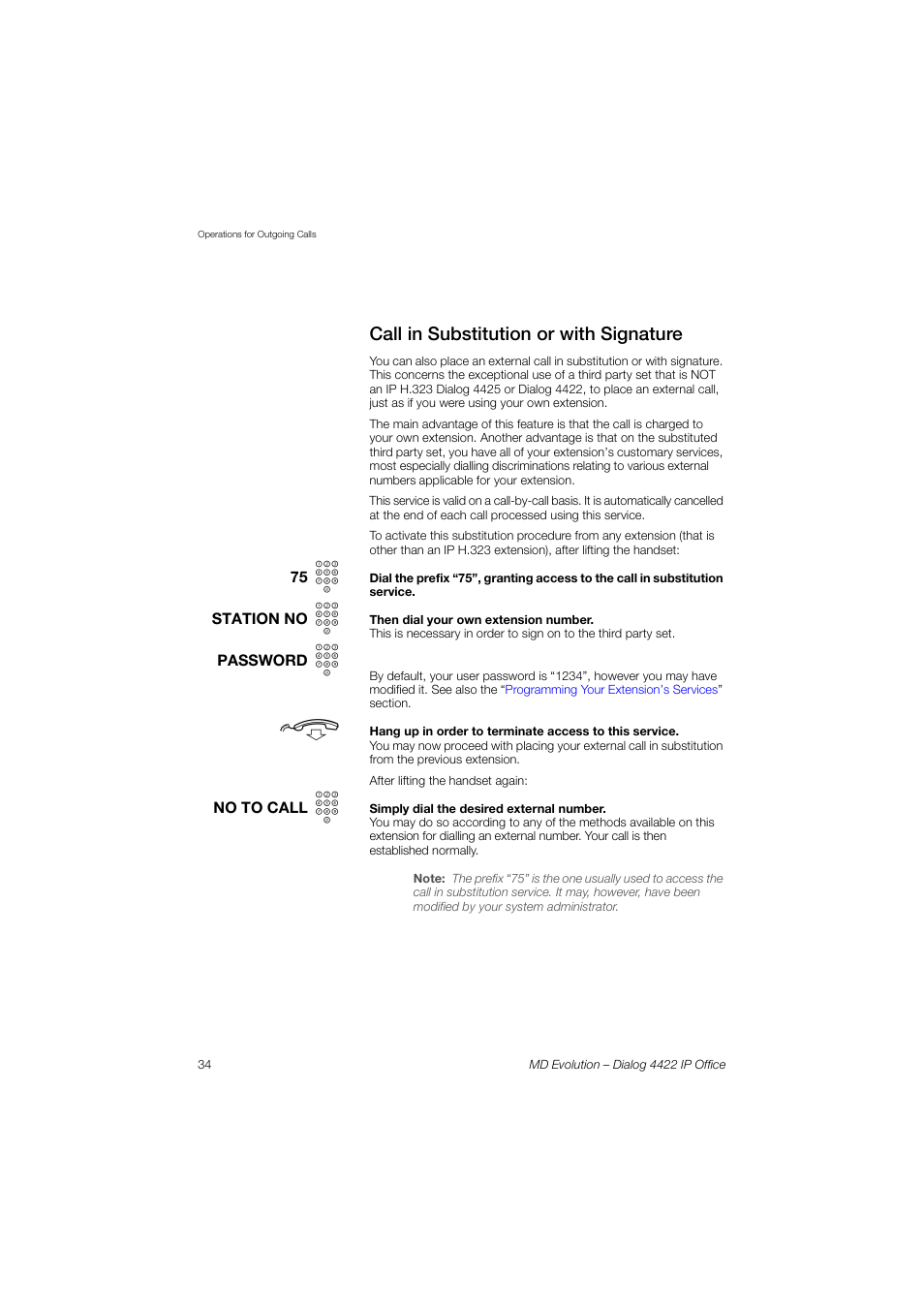 Call in substitution or with signature | AASTRA 4422 IP Office for MD Evolution User Guide User Manual | Page 34 / 151