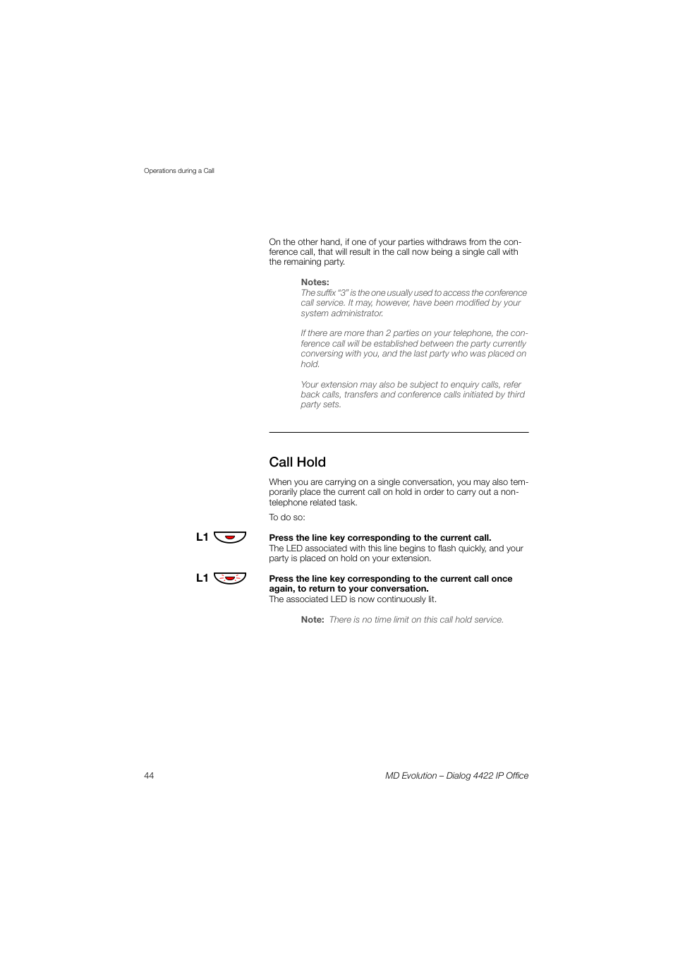 Call hold | AASTRA 4422 IP Office for MD Evolution User Guide User Manual | Page 44 / 151