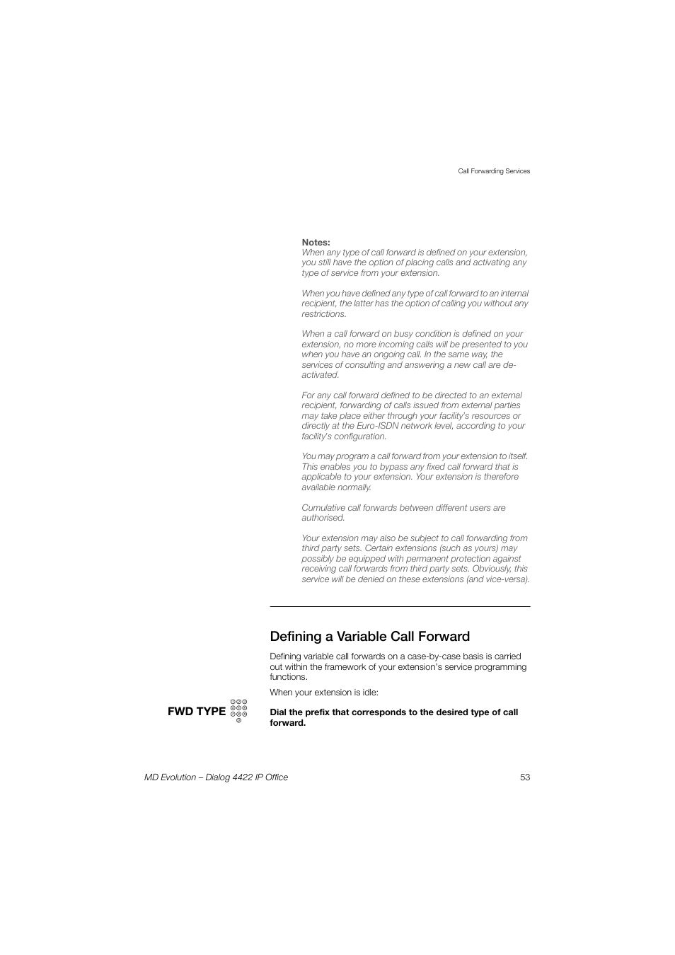 Defining a variable call forward | AASTRA 4422 IP Office for MD Evolution User Guide User Manual | Page 53 / 151
