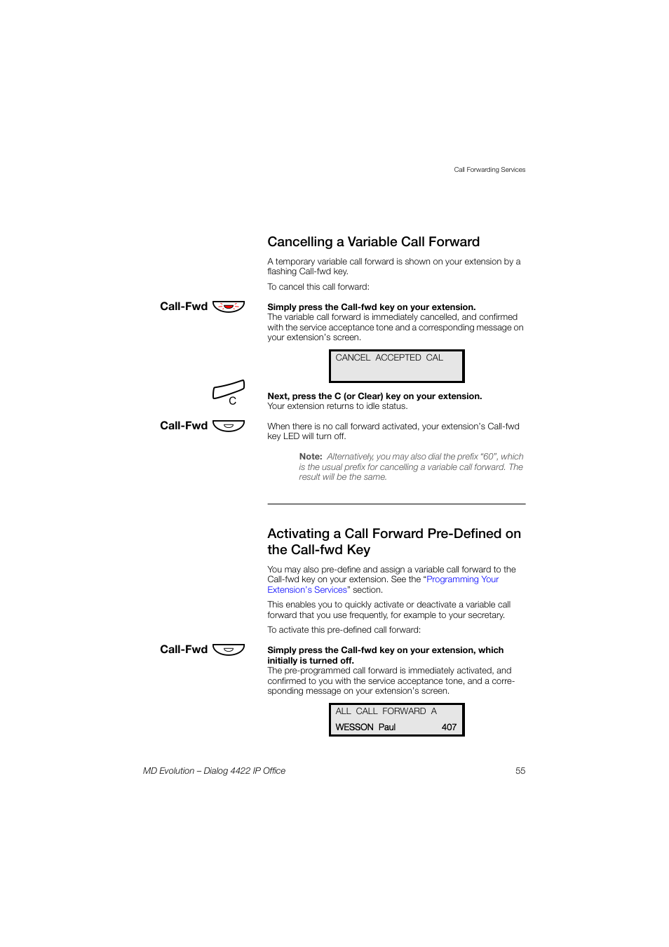 AASTRA 4422 IP Office for MD Evolution User Guide User Manual | Page 55 / 151