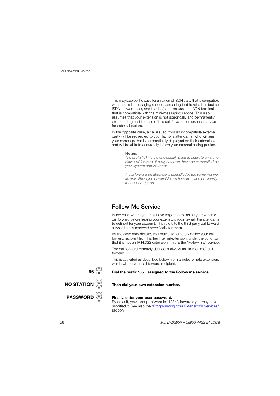 Follow-me service | AASTRA 4422 IP Office for MD Evolution User Guide User Manual | Page 58 / 151
