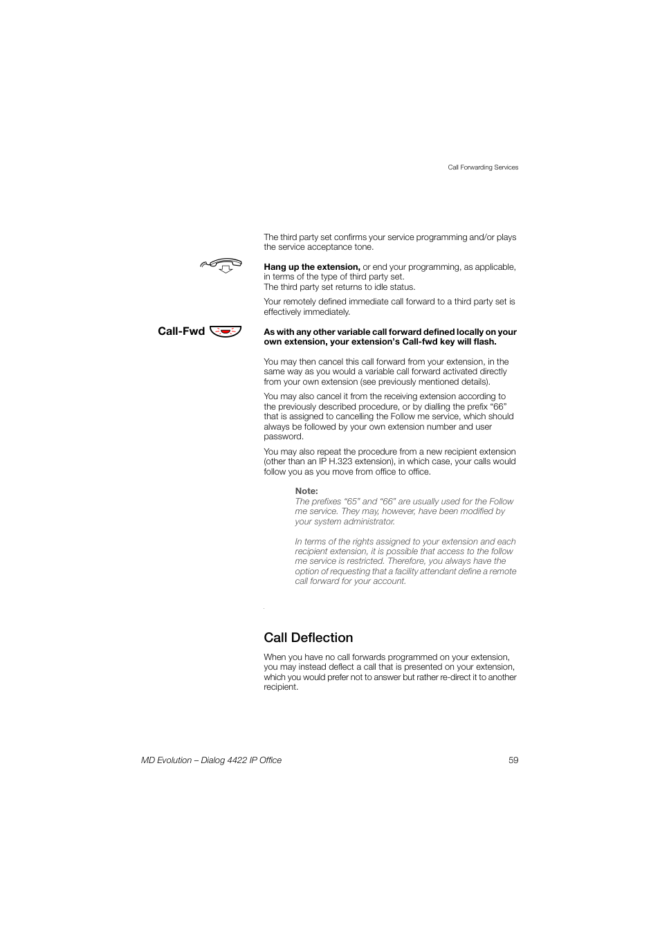 Call deflection | AASTRA 4422 IP Office for MD Evolution User Guide User Manual | Page 59 / 151