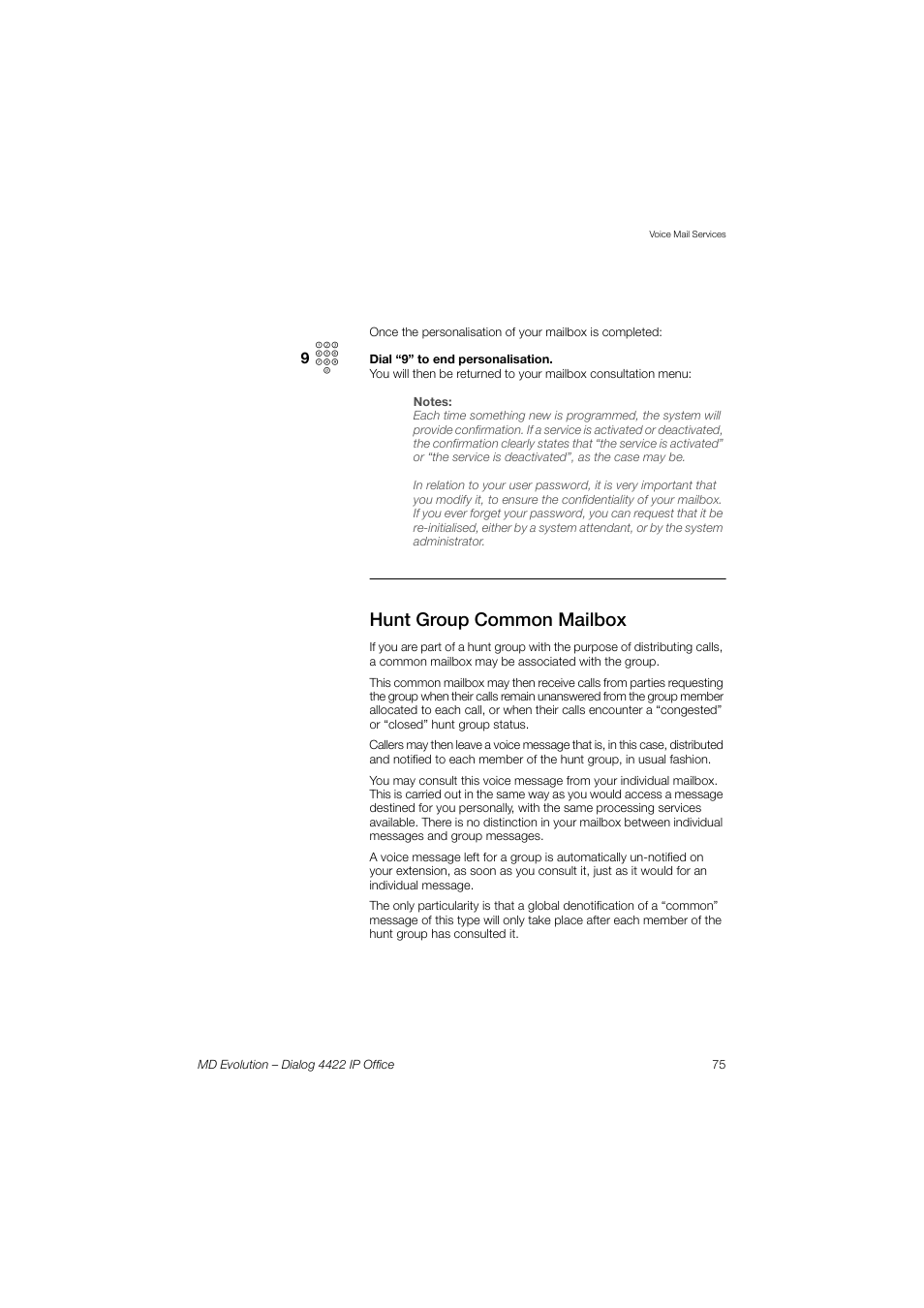 Hunt group common mailbox | AASTRA 4422 IP Office for MD Evolution User Guide User Manual | Page 75 / 151