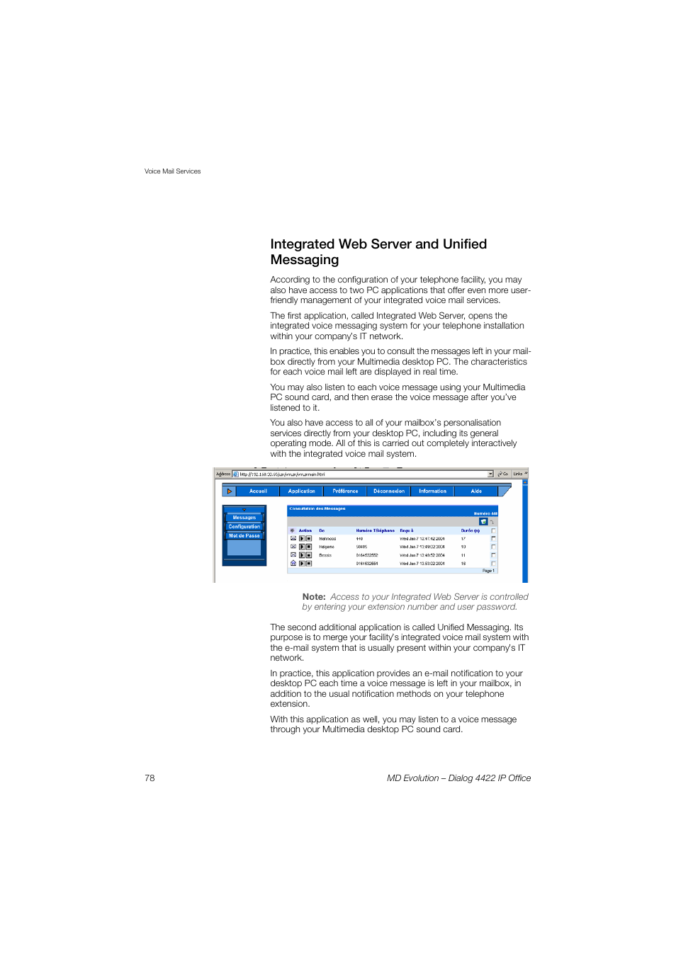 Integrated web server and unified messaging | AASTRA 4422 IP Office for MD Evolution User Guide User Manual | Page 78 / 151