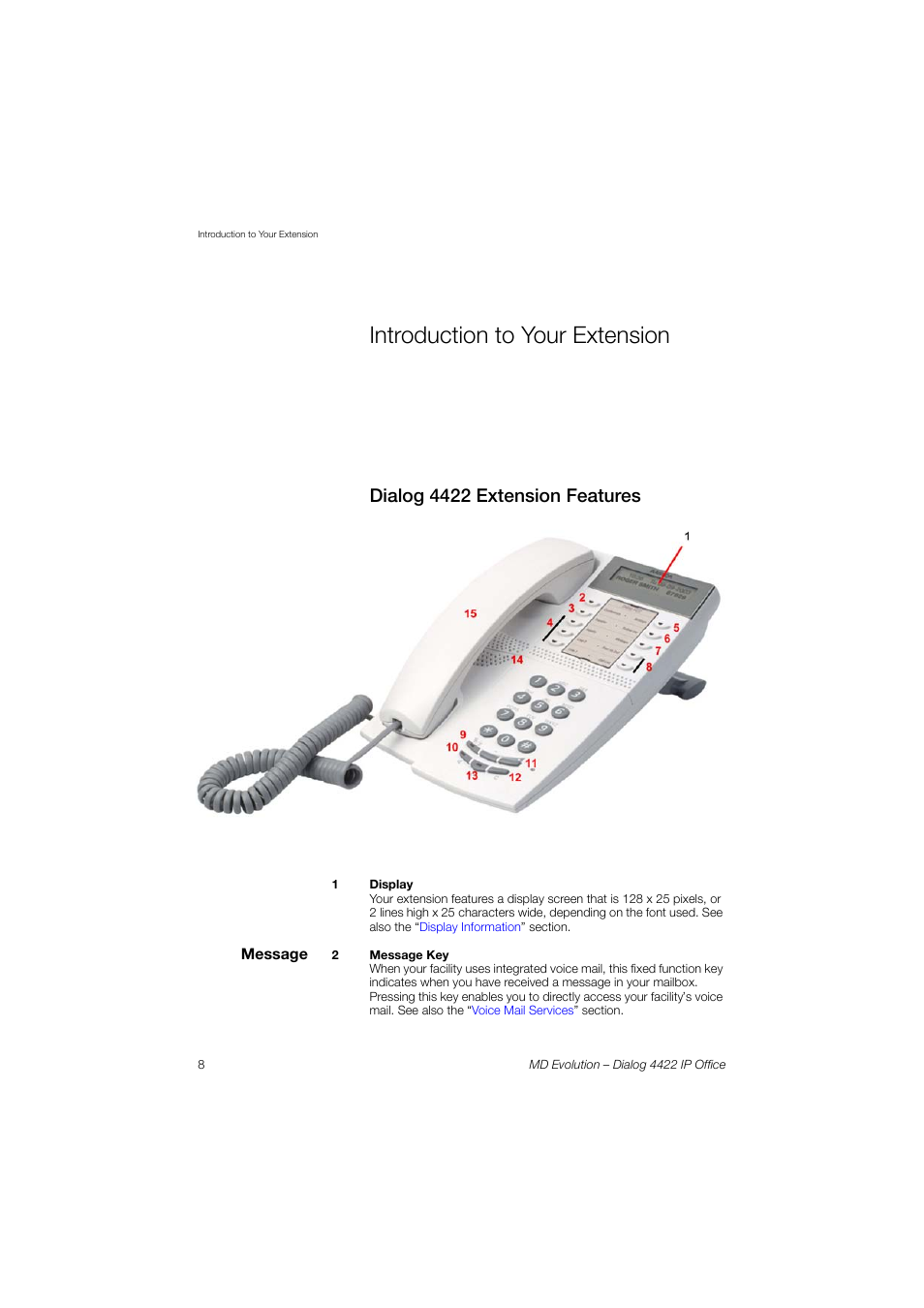 Introduction to your extension, Dialog4422 extension features, Dialog 4422 extension features | AASTRA 4422 IP Office for MD Evolution User Guide User Manual | Page 8 / 151