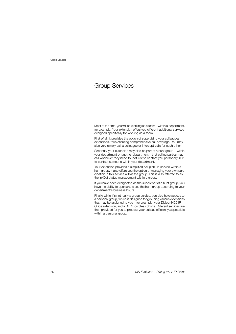 Group services | AASTRA 4422 IP Office for MD Evolution User Guide User Manual | Page 80 / 151