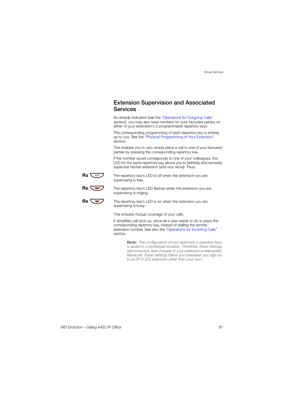 Extension supervision and associated services | AASTRA 4422 IP Office for MD Evolution User Guide User Manual | Page 81 / 151