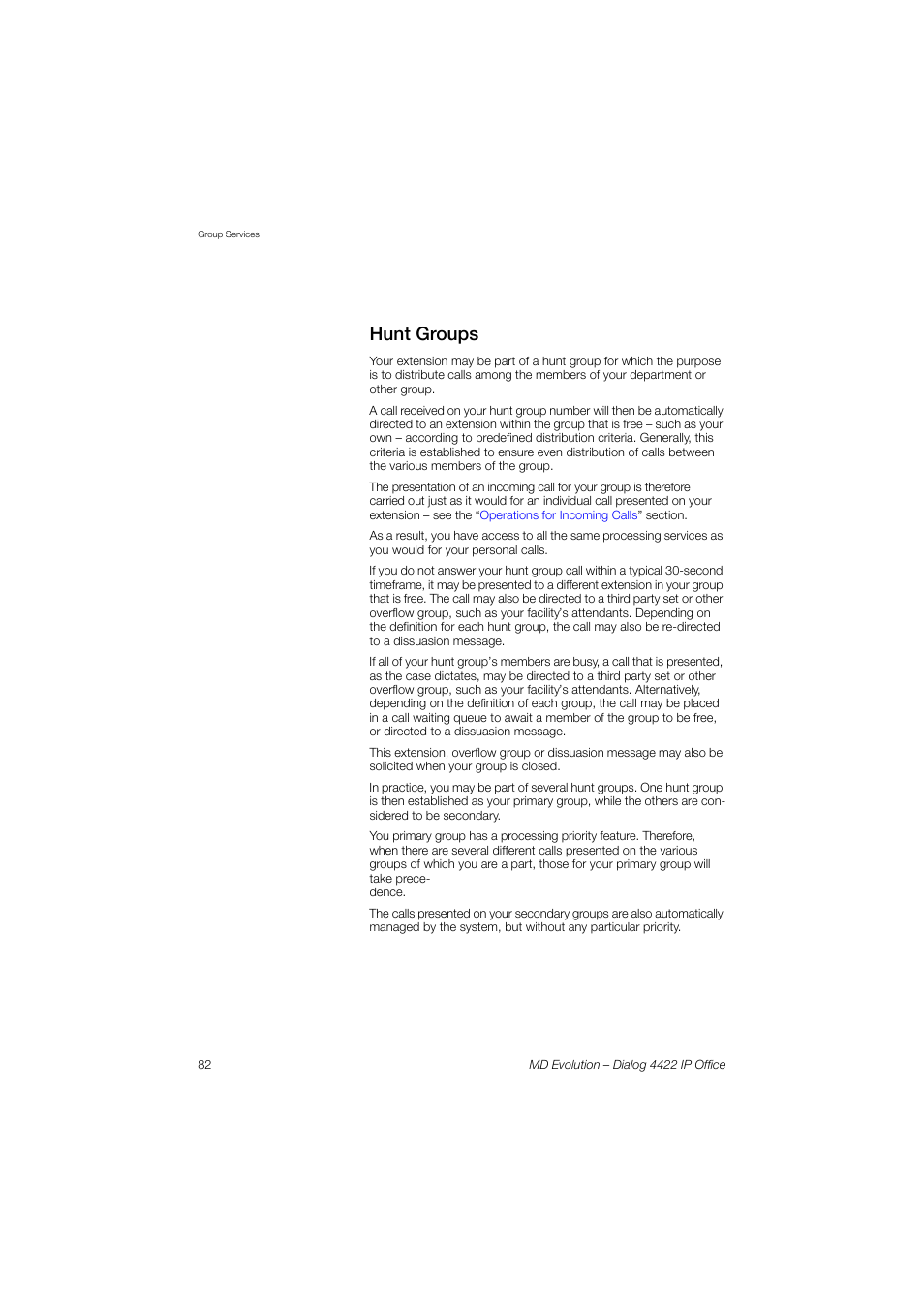 Hunt groups | AASTRA 4422 IP Office for MD Evolution User Guide User Manual | Page 82 / 151