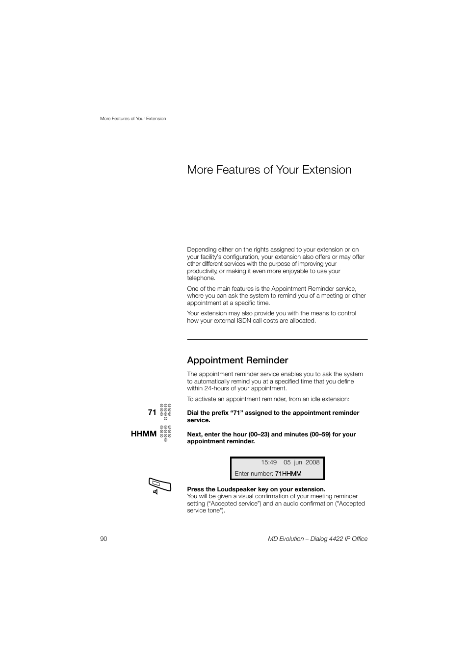 More features of your extension | AASTRA 4422 IP Office for MD Evolution User Guide User Manual | Page 90 / 151