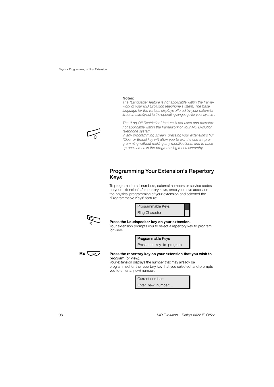 Programming your extension’s repertory keys | AASTRA 4422 IP Office for MD Evolution User Guide User Manual | Page 98 / 151