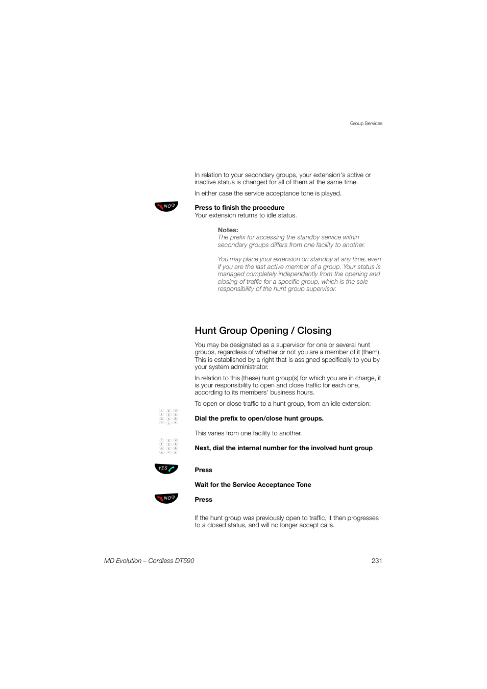 Hunt group opening / closing | AASTRA DT590 for MD Evolution User Guide EN User Manual | Page 101 / 166