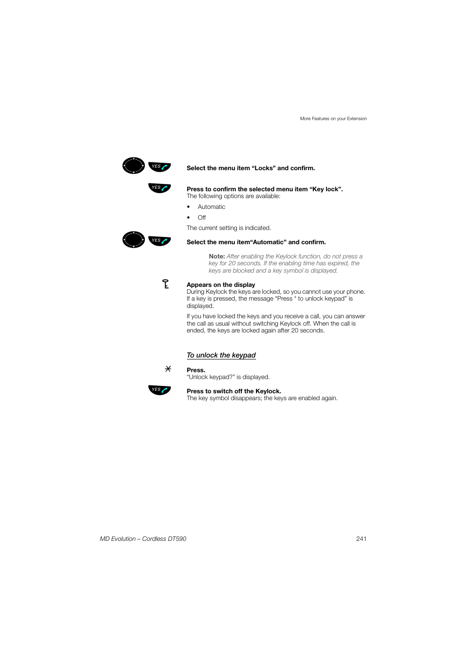 To unlock the keypad, ºь ы | AASTRA DT590 for MD Evolution User Guide EN User Manual | Page 111 / 166