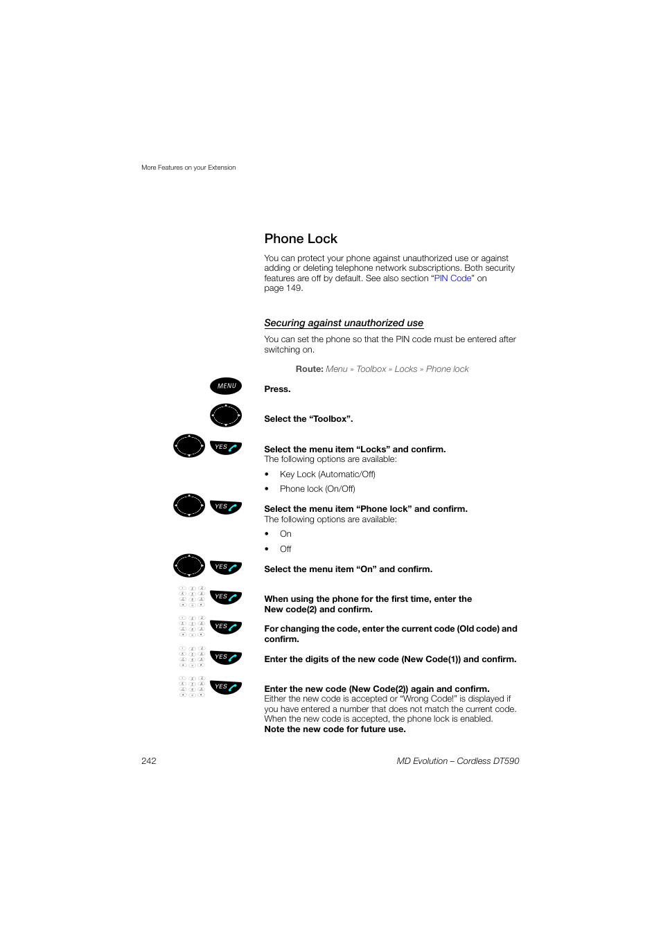 Phone lock, Securing against unauthorized use, ºь ы | Üº ь ы | AASTRA DT590 for MD Evolution User Guide EN User Manual | Page 112 / 166