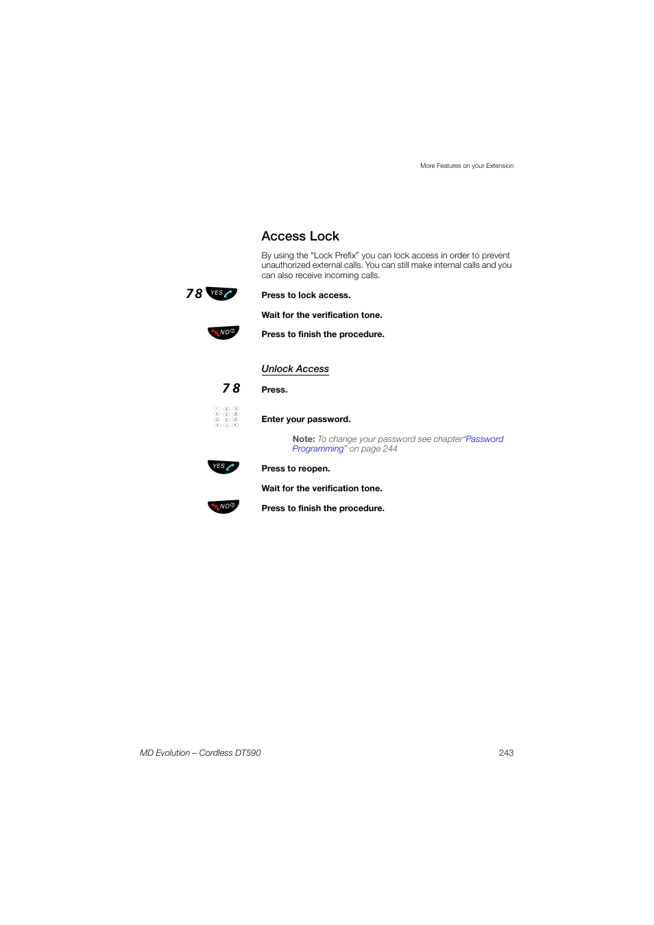 Access lock, Unlock access, 78 ь ы | AASTRA DT590 for MD Evolution User Guide EN User Manual | Page 113 / 166