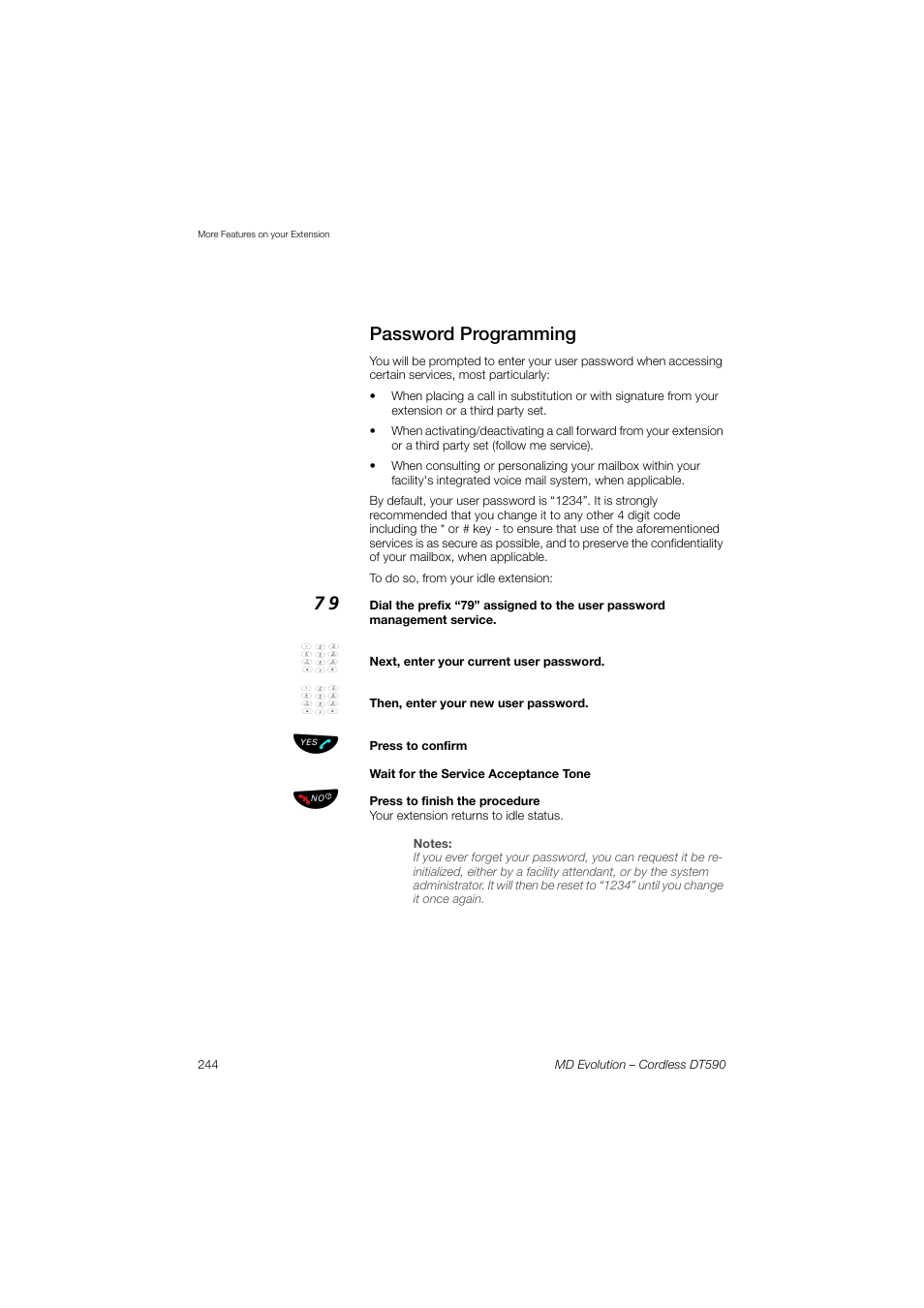 Password programming, Password, Programming | AASTRA DT590 for MD Evolution User Guide EN User Manual | Page 114 / 166