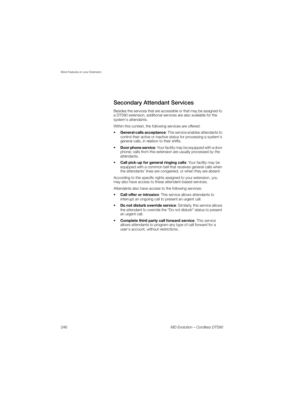 Secondary attendant services | AASTRA DT590 for MD Evolution User Guide EN User Manual | Page 116 / 166