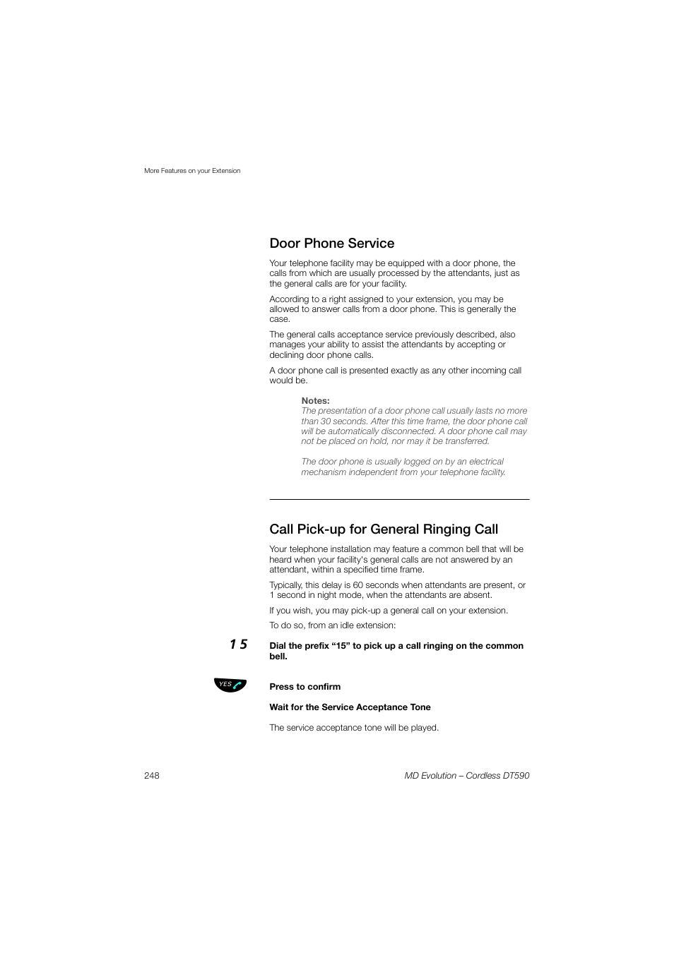 Door phone service, Call pick-up for general ringing call | AASTRA DT590 for MD Evolution User Guide EN User Manual | Page 118 / 166