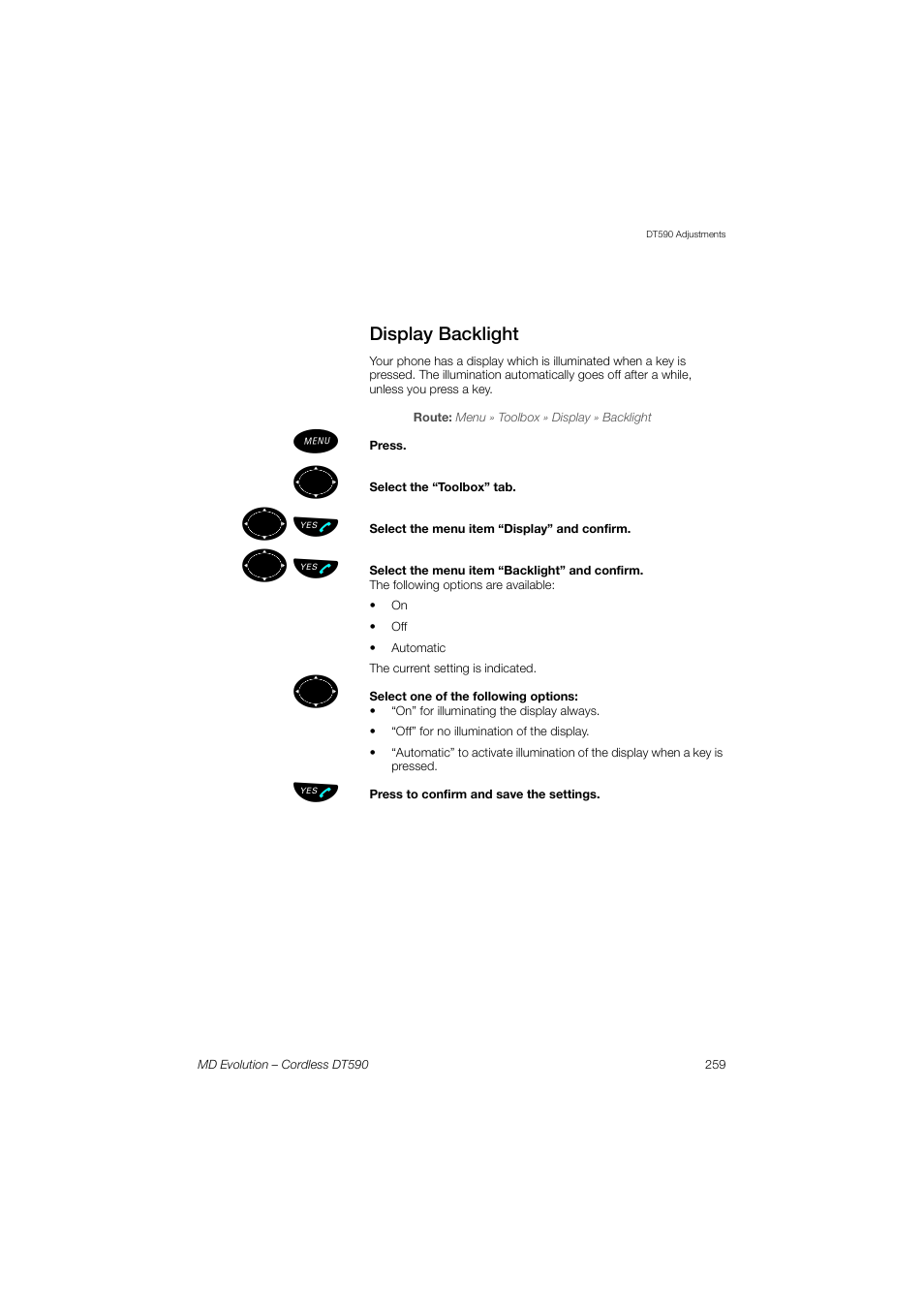 Display backlight, Ions, ºь ы | AASTRA DT590 for MD Evolution User Guide EN User Manual | Page 129 / 166