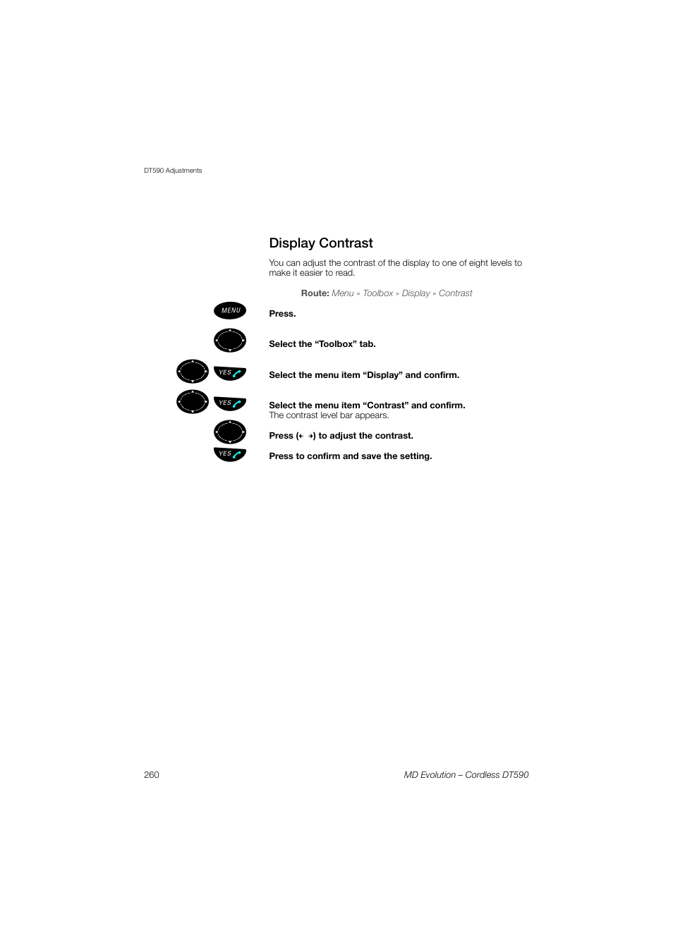 Display contrast, ºь ы | AASTRA DT590 for MD Evolution User Guide EN User Manual | Page 130 / 166