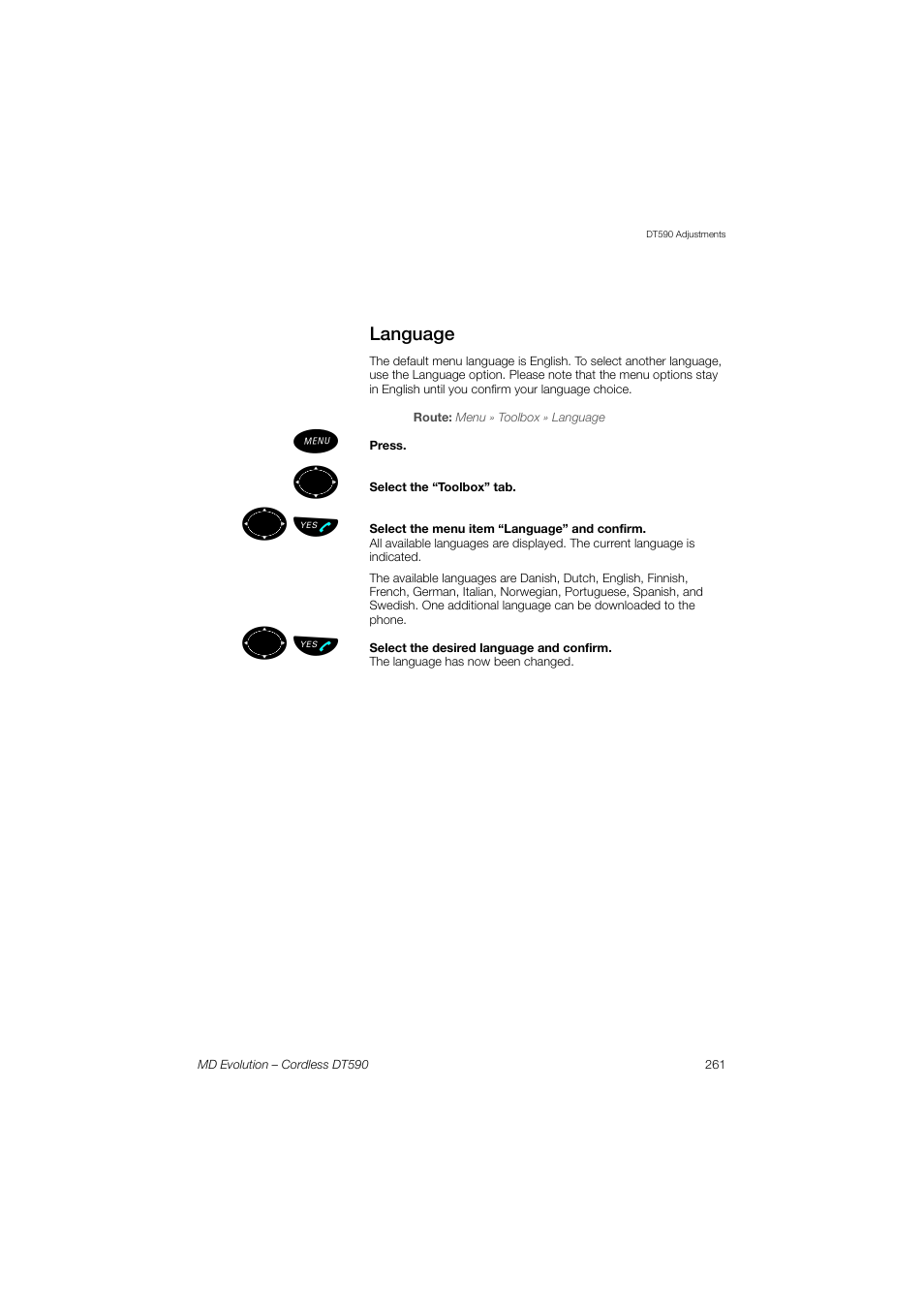 Language, ºь ы | AASTRA DT590 for MD Evolution User Guide EN User Manual | Page 131 / 166